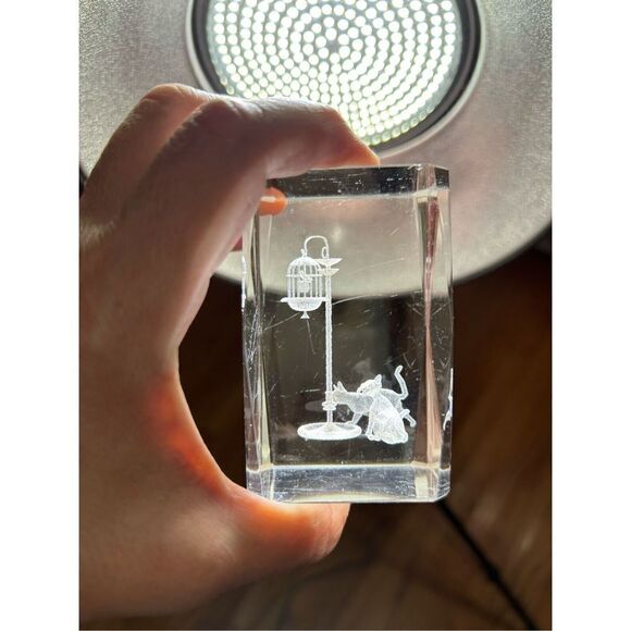 Vintage Bird Cage Bubblegram Glass Paperweight, Vitrograph 3D Laser Etched Glass - Picture 4 of 12